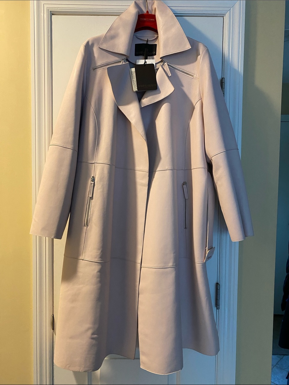 Marina Rinaldi Stunning Leather Overcoat Longer Detachable Belt NWT